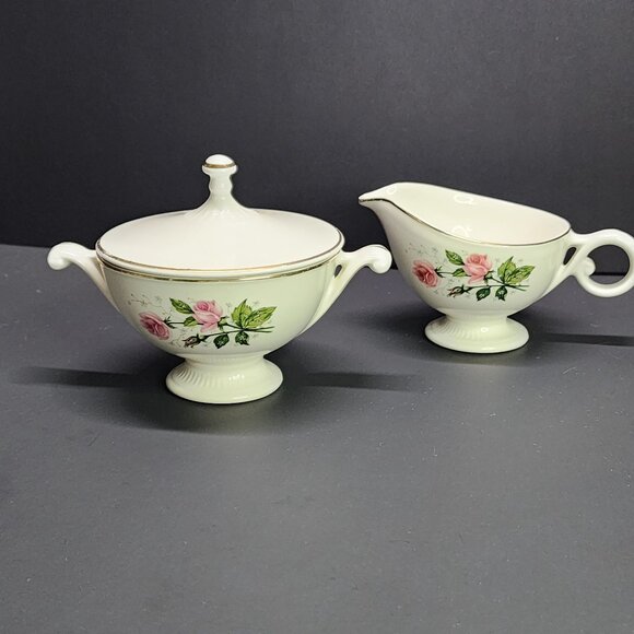 Vintage Garden Rose China Sugar Bowl and Creamer Gold Trimmed SET - Picture 2 of 11